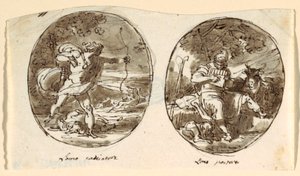 Man the Hunter, Man the Shepherd, Design för välvt tak, Sala dei Legislatori, Palazzo Conti-Sinibaldi, Faenza av Felice Giani