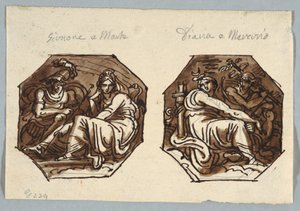 Mars och Juno; Mercury och Diana utspelar sig i diagonal komposition av Felice Giani