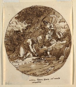 Numa Pompilius dyrkar Jove på Aventinen, takdesign för Sala di Numa Pompilius, Palazzo Milzetti, Faenza av Felice Giani