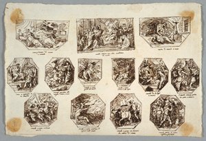 Romulus och Remus, tretton målningar för Sala delle Origini di Roma, Faenza av Felice Giani