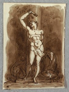 Saint Sebastian, Detalj av Polyptich med jungfrun på tronen, Studie efter Dosso Dossi av Felice Giani