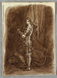 St. George, Detalj från en polytich med jungfrun på tronen, Studie efter Dosso Dossi av Felice Giani