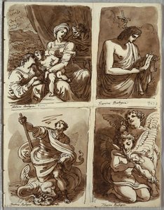 Den heliga familjen med Saint Catherine; Johannes Döparen, efter Guercino; St George och draken, efter Alessandro Tiarini; Två Putti av Felice Giani