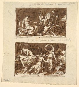 Thetis i Hefaistos verkstad; Thetis visar rustningen till Achilles: två mönster för takpaneler i Galeria d