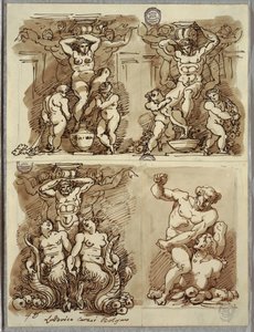 Tre hermer, studier efter Carracci av Felice Giani