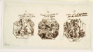 Tre skisser av Theseus-ämnen, för Sala di Teseo, Palazzo Gaddi, Forli av Felice Giani