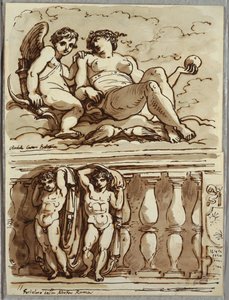 Venus och Amor, Studie efter Annibale Carracci av Felice Giani