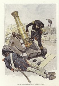 En soldat inspekterar en kanon bredvid den döde soldatens kropp av Felicien baron de Myrbach-Rheinfeld