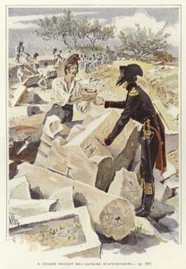 En soldat som ger en kruka till en annan soldat i ruinerna av Nicopolis. av Felicien baron de Myrbach-Rheinfeld