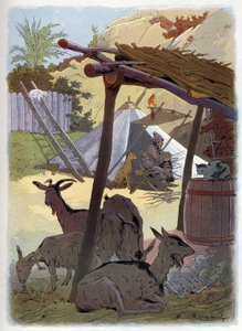 Robinson Crusoe hem med sina djur. av Felicien baron de Myrbach-Rheinfeld