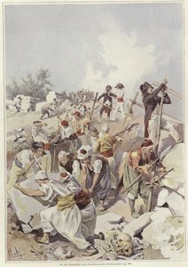Soldater och civila bygger en barrikad av Felicien baron de Myrbach-Rheinfeld