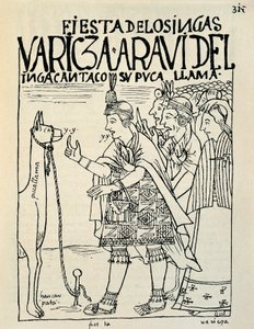 Offret av en lama i samband med en inkarit (bläckteckning, ca 1587) av Felipe Huaman Poma de Ayala