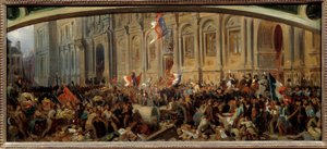 1848 års revolution: "" Alphonse de Lamartine (1790-1869), fransk författare och politiker, förkastar den röda flaggan i rådhuset den 25/02/1848." Målning av Felix Philippoteaux (ca 1815-1884)
