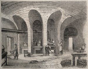 Paris - Prison de la petite Roquette (fängelse för kvinnor och tonåringar) - Les Cuisines - Gravyr av efter Felix Thorigny - i Le Monde Illustre från juli 1865