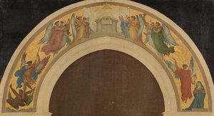 Skiss för Treenighetskyrkan: Påsklammet. Grupp av beundrande änglar. Ärkeängeln Sankt Mikael övervinner djävulen. Bebådelsen. Den helige Paulus. Sankt Petrus, ca 1864 (olja på duk) av Felix A.M. (after) Jobbe-Duval