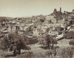 Panoramautsikt över Betania, det gamla namnet på en liten by på den östra sidan av Oljeberget, på vägen som går från Jerusalem till Jeriko