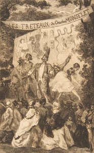 Frontispice för Les Treteaux de Monselet, 1859. av Felix Bracquemond