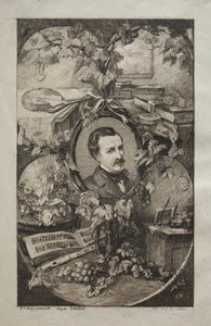 Frontispice för "New Works of Champfleury, The Friends of Nature:" Porträtt av Champfleury, efter Gustave Courbet av Felix Bracquemond