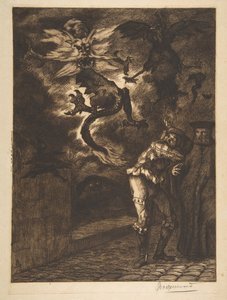 Ut ur mitt solsken, skurkar! Panurge lämnar Raminagrobis, 1854-1855. av Felix Bracquemond