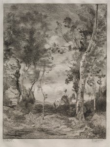 Landskap, eller Den vita hästen, efter Corot av Felix Bracquemond