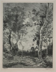 Landskap, eller Den vita hästen, efter Corot av Felix Bracquemond