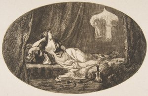Odalisque liggande i ett harem, från Titres de Romance, 1857. av Felix Bracquemond