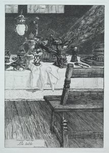 Tabellen, efter H. Leys, 1868. av Felix Bracquemond