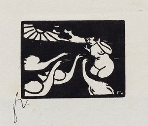Badare med svanar, X från "Les Petites Baigneuses", 1893 av Felix Edouard Vallotton