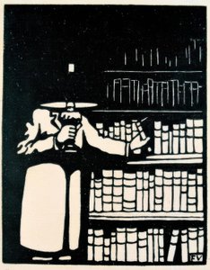 Bokälskare med lampa i sitt bibliotek