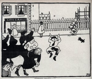 Underbara barn! (hej glasmästare...) teckning av Felix Vallotton (1865-1925) i "Le rire" från 1898 - Privat samling av Felix Edouard Vallotton