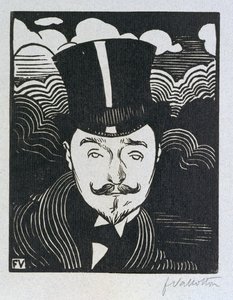 Porträtt av Romain Coolus (1865-1952) (träsnitt) av Felix Edouard Vallotton