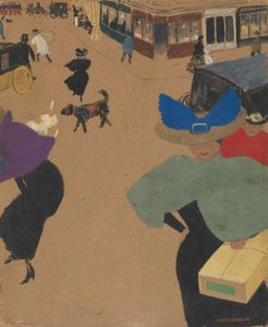 Gatubild i Paris (Coin de rue à Paris), 1895 (gouache och olja på kartong) av Felix Edouard Vallotton