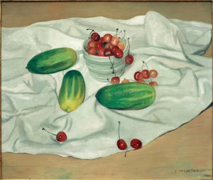 Tre gurkor och en svart vas med körsbär av Felix Edouard Vallotton