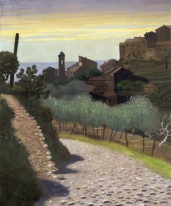 ""Utsikt över kyrkan Saint-Anne (Sainte Anne) i Cagnes (Cagnes-sur-mer), Alpes Maritimes"" Målning av Felix Edouard Vallotton (1865-1925) 1922 Privat samling av Felix Edouard Vallotton