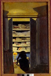 Kvinna söker i en garderob. Målning av Felix Vallotton (1865-1925) Ec. Följ., 1900-talet. Privat samling. av Felix Edouard Vallotton