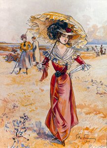 Den eleganta på stranden. Målning av Felix Fournery (1865-1938)