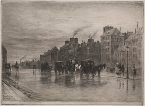 En vintermorgon på Quai de LHotel-Dieu, 1876. av Felix Hilaire Buhot