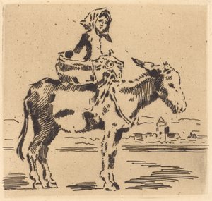 Cacoletière à la Tour (kvinna som rider på en röv nära ett torn) av Felix Hilaire Buhot
