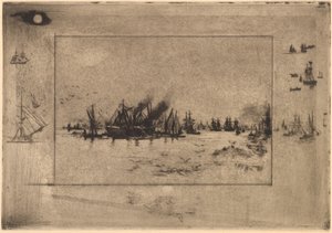 Port aux Mouettes hamn med måsar, 1886. av Felix Hilaire Buhot