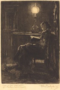 Kvinna som läser med lampljus, 1879. av Felix Hilaire Buhot