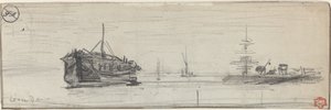 Sjöfart i hamnen i London [recto], ca. 1884. av Felix Hilaire Buhot