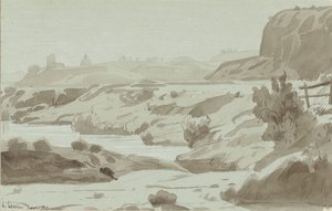 Utsikt i den romerska Campagna med en flod i förgrunden av Felix Hippolyte Lanoue