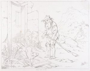 (Rip Van Winkle, illustration) Rip återvänder till sitt hus i ruiner av Felix Octavius Carr Darley