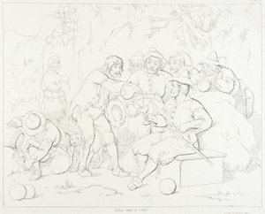 (Rip Van Winkle, illustration) Rip serverar sprit till de konstiga männen i bergen av Felix Octavius Carr Darley