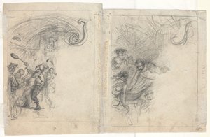 Kocken kastar pannkakor och en grupp med fyra män [verso] av Felix Octavius Carr Darley