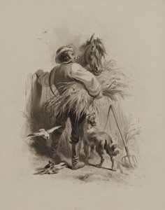 Bonde med häst, hund och duvor av Felix Octavius Carr Darley