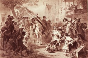 George Washington på väg in i New York 1783, graverad av Alexander Hay Ritchie (1822-1895) (mezzotint) av Felix Octavius Carr Darley