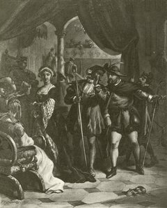Kung Henrik VIII. Akt I, scen IV (gravyr) av Felix Octavius Carr Darley