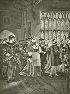 Kung Henrik VIII. Akt I, scen I (gravyr) av Felix Octavius Carr Darley