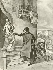 Köpmannen i Venedig. Akt II, Scen V (gravyr) av Felix Octavius Carr Darley